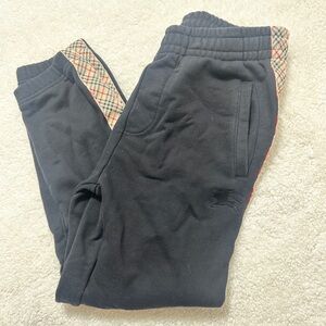 BURBERRY CHECK TRIM COTTON JOGGING PANTS — M